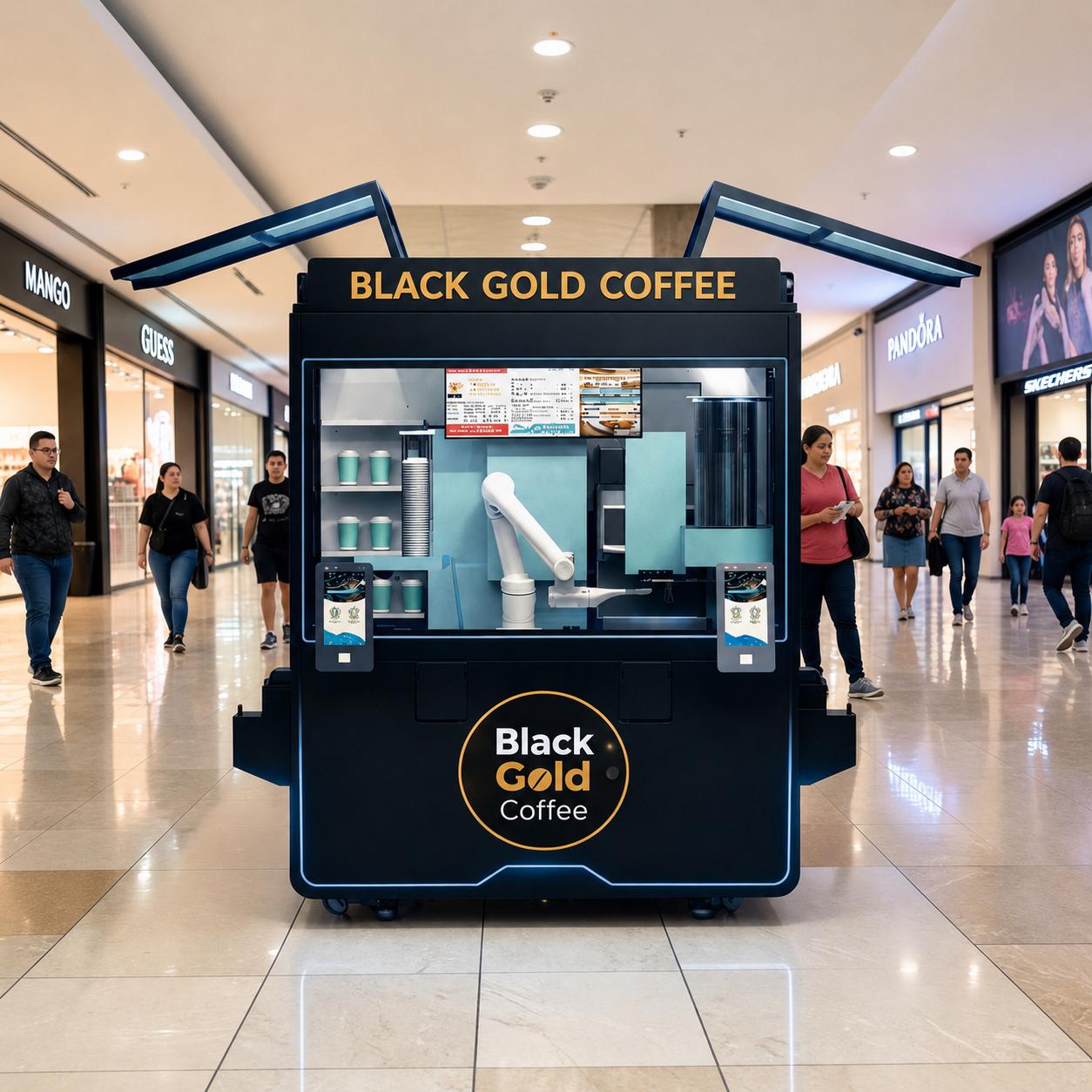 Black Gold Coffee kiosk in a shopping centre.